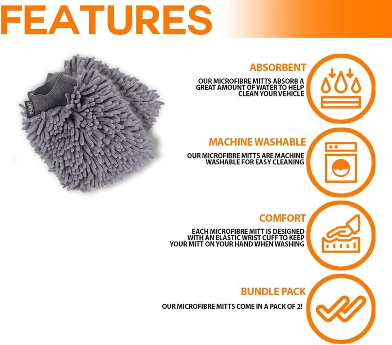 ZENO 2x Car Wash Mitts | Premium Microfibre Noodle Washing Mitt | 2 Large Noodle Gloves | Anti-Streak & Anti-Scratch Car Cleaning Mitt | Lint Free Wash Mitt For Car Washing Worldwide simple practical design - Image 4