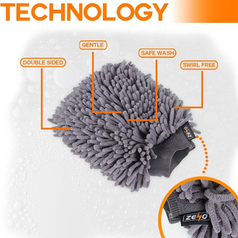 ZENO 2x Car Wash Mitts | Premium Microfibre Noodle Washing Mitt | 2 Large Noodle Gloves | Anti-Streak & Anti-Scratch Car Cleaning Mitt | Lint Free Wash Mitt For Car Washing Worldwide simple practical design - Image 5