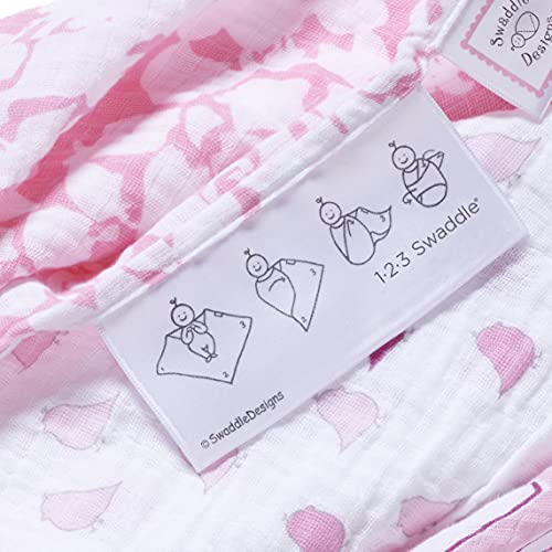 SwaddleDesigns Marquisette Receiving Swaddle Blanket for Baby Boys & Girls, Soft Premium Cotton Muslin, Best Shower Gift, Elephant and Pastel Pink Chickies, Parent Picks Award Winner - Image 2