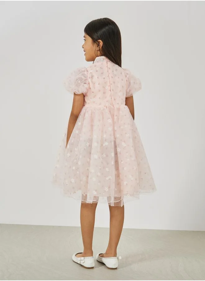 ستايلي Cheongsam Neck Mesh Overlay Dress