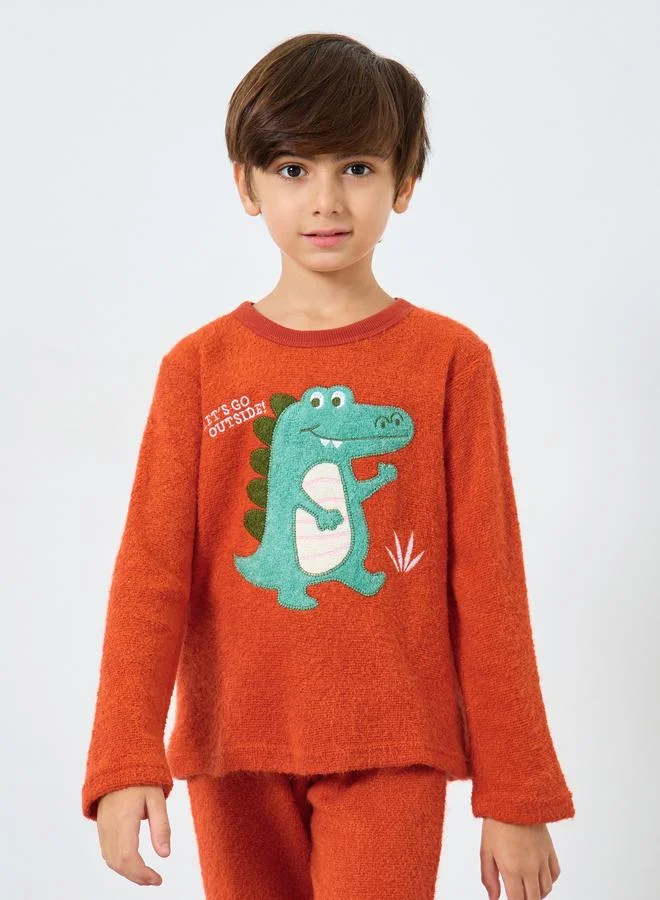 Styli Styli Boys Dinosaur Applique Fleece Top and Pyjama Set