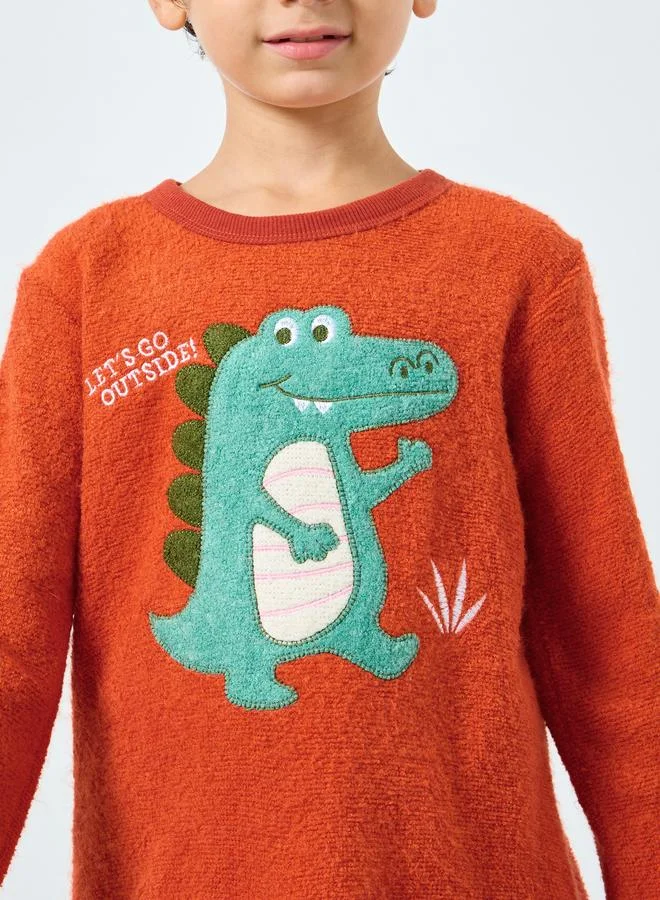 Styli Styli Boys Dinosaur Applique Fleece Top and Pyjama Set