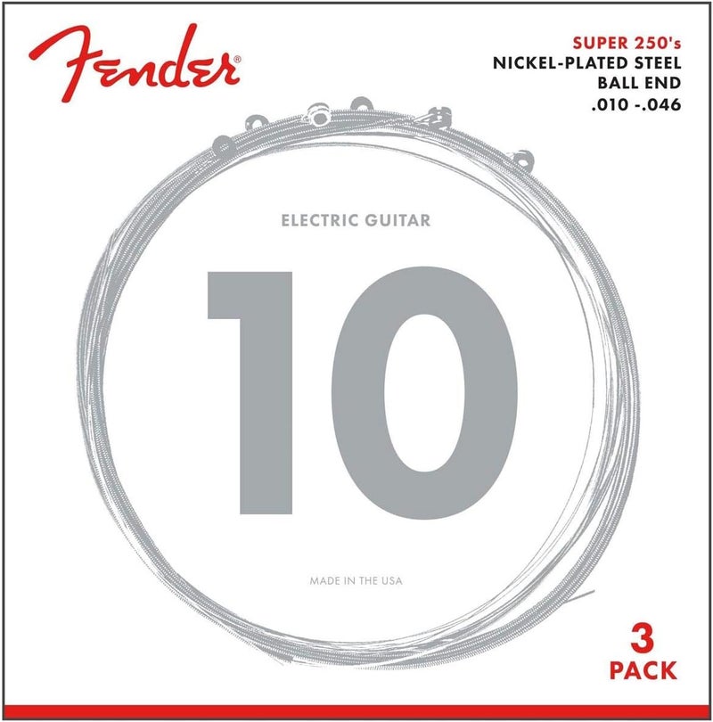 Fender Super 250's Nickel-Plated Steel Electric Guitar Strings - 10-46 Gauge, 3 Pack