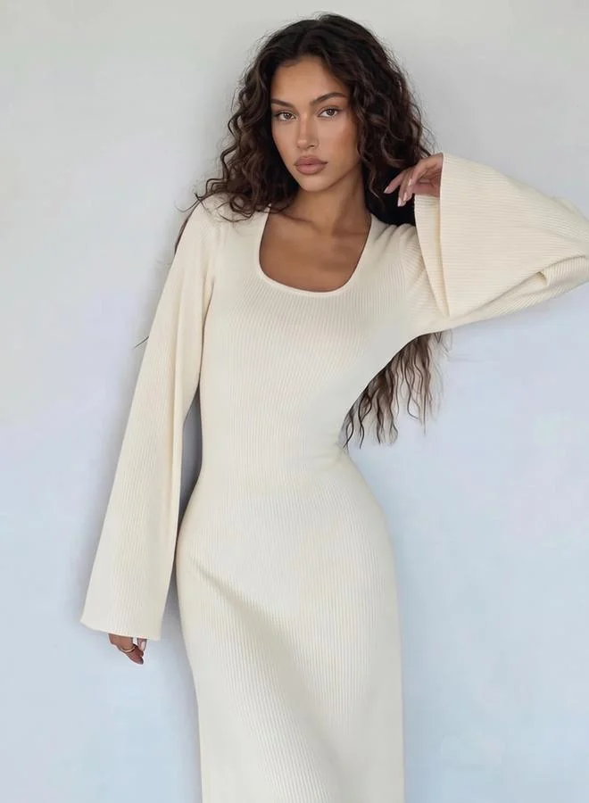 Styli cream Cream Long Sleeves A-Line Maxi Dress for Women | Best Price UAE