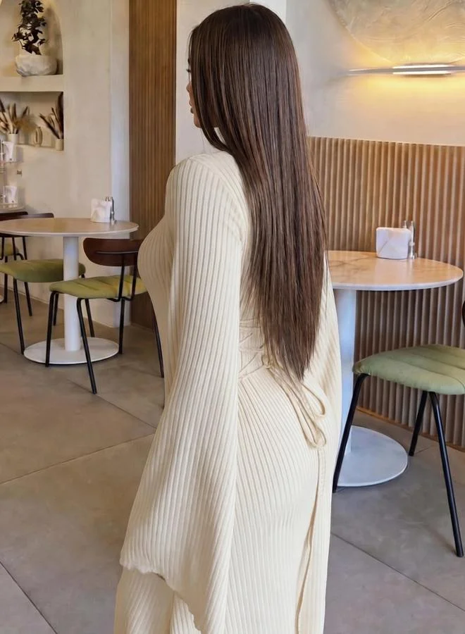 Styli cream Cream Long Sleeves A-Line Maxi Dress for Women | Best Price UAE