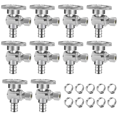WiseWater Angle Stop Valve 12 PEX x 14 Compression 14 Turn Shut Off Valve Heavyduty Chrome Brass Plumbing Fitting for Sink Toilet 10Pack - Image 1