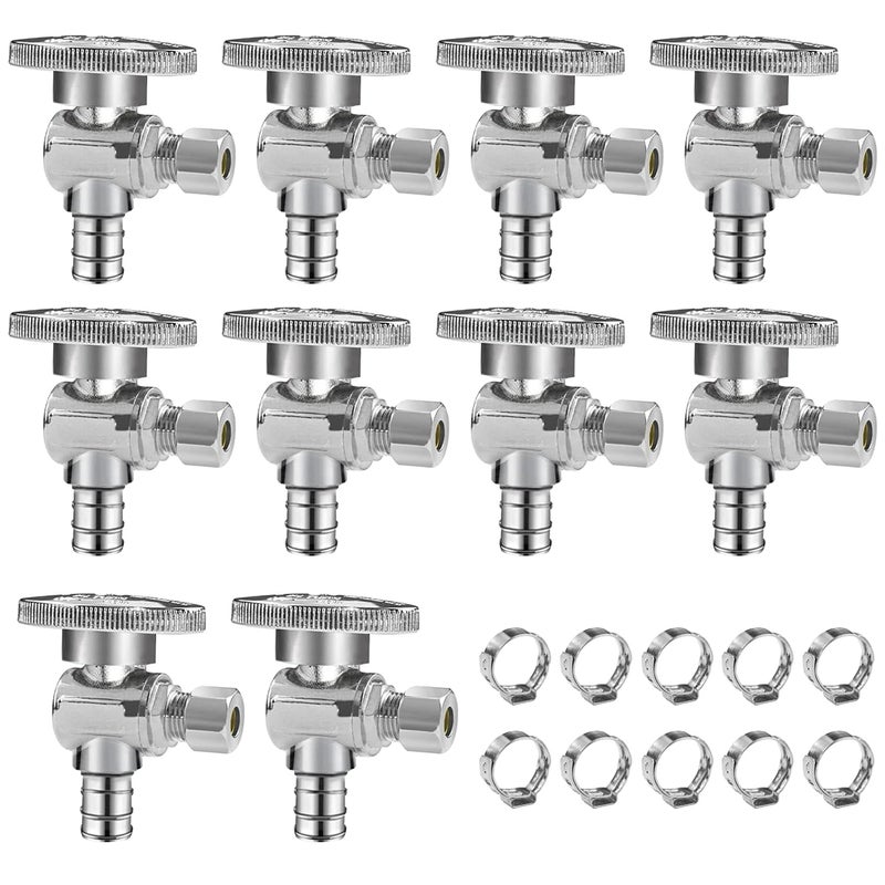 WiseWater Angle Stop Valve 12 PEX x 14 Compression 14 Turn Shut Off Valve Heavyduty Chrome Brass Plumbing Fitting for Sink Toilet 10Pack - Image 2
