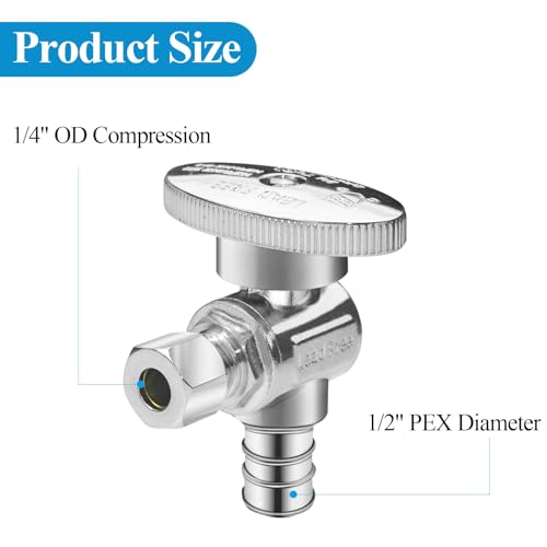 WiseWater Angle Stop Valve 12 PEX x 14 Compression 14 Turn Shut Off Valve Heavyduty Chrome Brass Plumbing Fitting for Sink Toilet 10Pack - Image 3