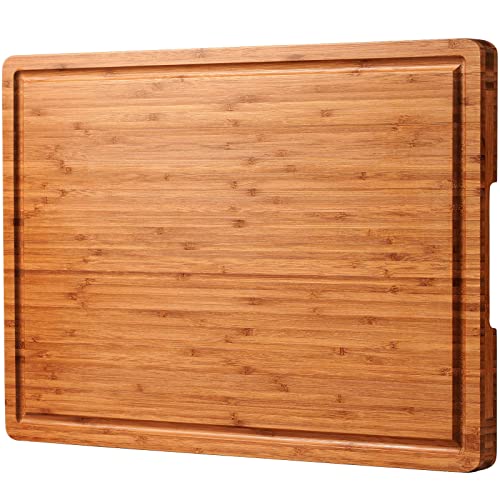 Allsum 24"x18" Bamboo Cutting Boards, XXL Charcuterie Cheese Platter Serving Tray with Handles and Juice Grooves, Solid Structure, Slim, Durable, Reversible - Image 1