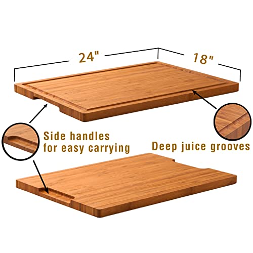 Allsum 24"x18" Bamboo Cutting Boards, XXL Charcuterie Cheese Platter Serving Tray with Handles and Juice Grooves, Solid Structure, Slim, Durable, Reversible - Image 3
