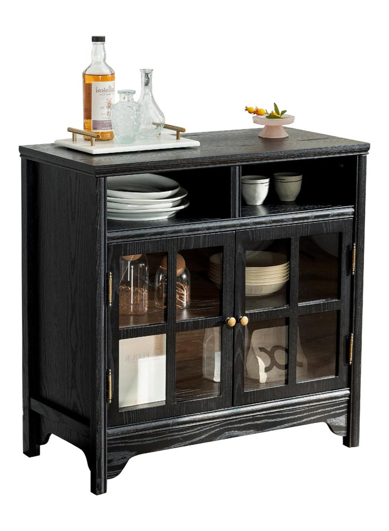 DOOHWAN Sideboard Cabinet Solid Wood, 80cm Farmhouse Buffet Table with 2 Doors & Storage for Dining Room, Kitchen Coffee Bar Station - Image 1