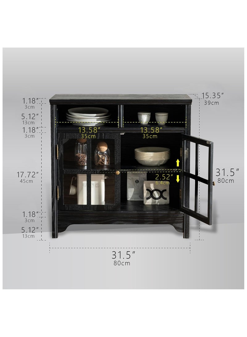 DOOHWAN Sideboard Cabinet Solid Wood, 80cm Farmhouse Buffet Table with 2 Doors & Storage for Dining Room, Kitchen Coffee Bar Station - Image 2