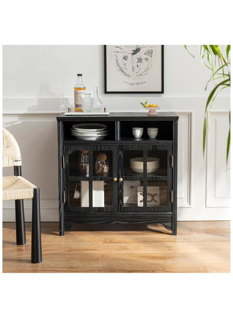 DOOHWAN Sideboard Cabinet Solid Wood, 80cm Farmhouse Buffet Table with 2 Doors & Storage for Dining Room, Kitchen Coffee Bar Station - Image 3