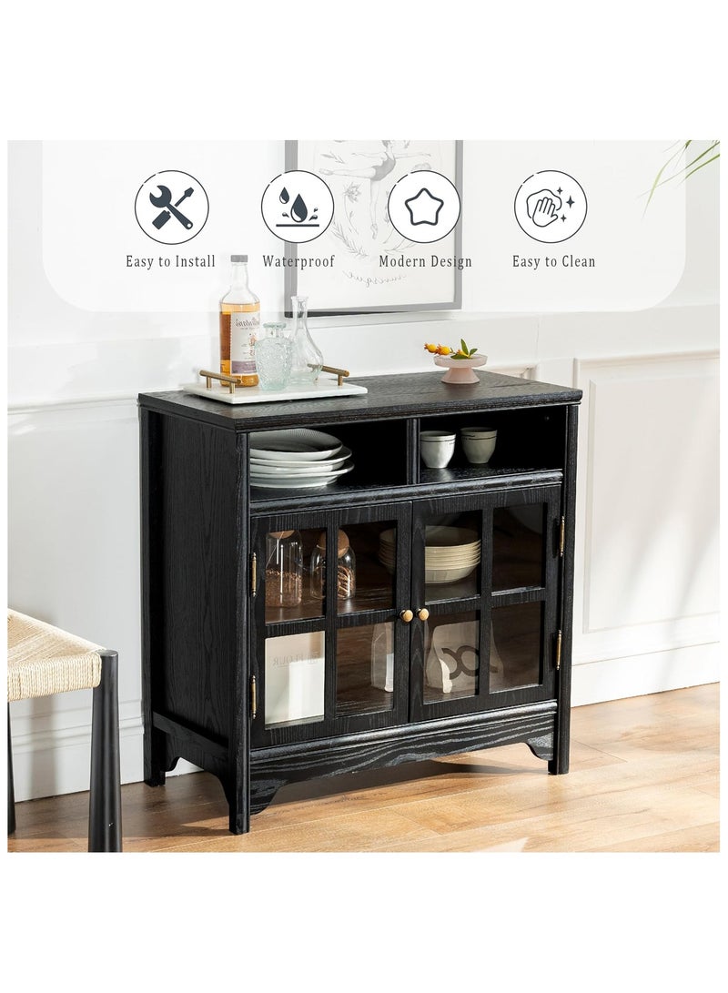 DOOHWAN Sideboard Cabinet Solid Wood, 80cm Farmhouse Buffet Table with 2 Doors & Storage for Dining Room, Kitchen Coffee Bar Station - Image 5
