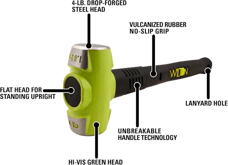Wilton B.A.S.H 12" Sledge Hammer with 4 Lb Head - Neon Rubber Handle - Image 2