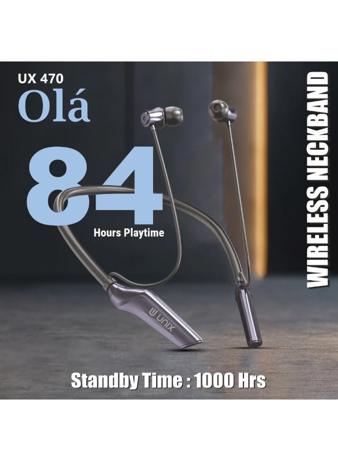 UNIX UX-470 Ola Wireless Neckband | 84H Playtime with 13mm Bass Drivers | Bluetooth v5.4 Connectivity with ENC Clear Calls | Type-C Fast Charging | Magnetic On/Off Earbuds - Image 2
