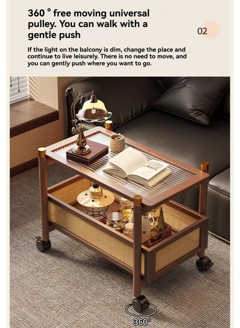 WALALLA Sofa Side Table Small Coffee Table with 360° Universal Wheels 2-Tier Trolley Cart End Table with Storage Basket for Living Room Bedroom Balcony - Image 3