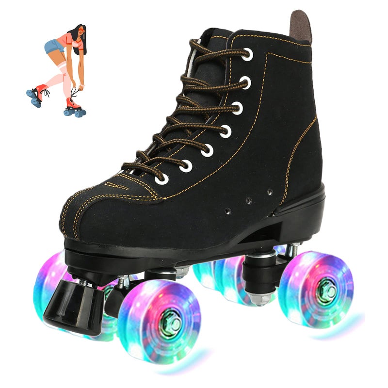 jessie Roller Skates Women High Top Cowhide Adjustable Shiny Light up Four-Wheel Women Roller Skates Adult Boys Girls with a Shoe Bag Indoor Outdoor Roller Skates(Women Size 9.5 / Men Size 7.5) - Image 1