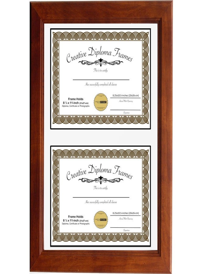 Creative Picture Frames 14"x20" Walnut Finish Double Diploma Frame with White Matting Holds Two 8.5 x 11 -inch Media and Installed Wall Hangers