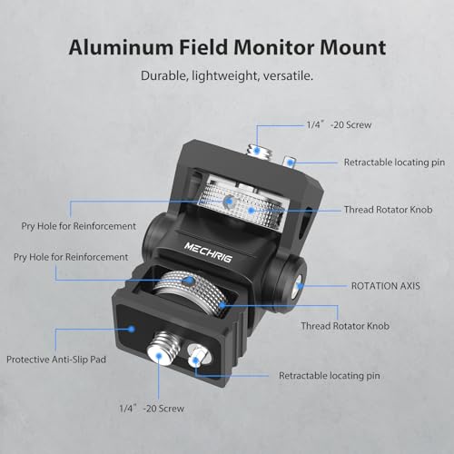 Mechrig Camera Monitor Mount with 14 Screw Aluminum Field Monitor Mount for Video Light Microphone Cage Field Monitor Holder 360 Swivel 180 Tilt Damping 11lb Load Capacity 63144 - Image 3