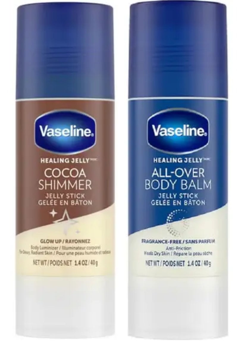 فازلين بلسم الجسم جيلي جيلي برائحة الكاكاو اللامعة، 40 جم & بلسم الجسم الكامل على شكل عصا هلامية 40 غرام