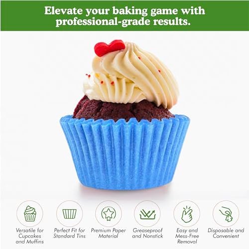 Regency Wraps Greaseproof Professional Grade Baking Cups, Pack of 40, Standard Liners, Light Blue Solid, for Cupcakes, Muffins, Candy, Non Stick - Image 2