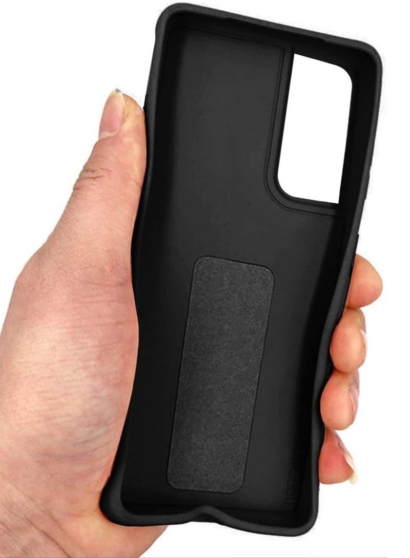 ELTRAZONE ELTRAZONE Premium Quality Silicone Slim PU Leather Kick Back Stand Grip Case Cover with Enhanced Protection of Wrist Strap Hand Band Cover Case for Samsung Galaxy S22 5G (S22 Black) - Image 2