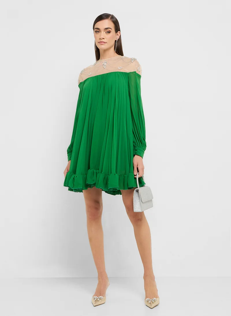 Ginger Boutique eclat luxe embellished pleated dress with frill detail