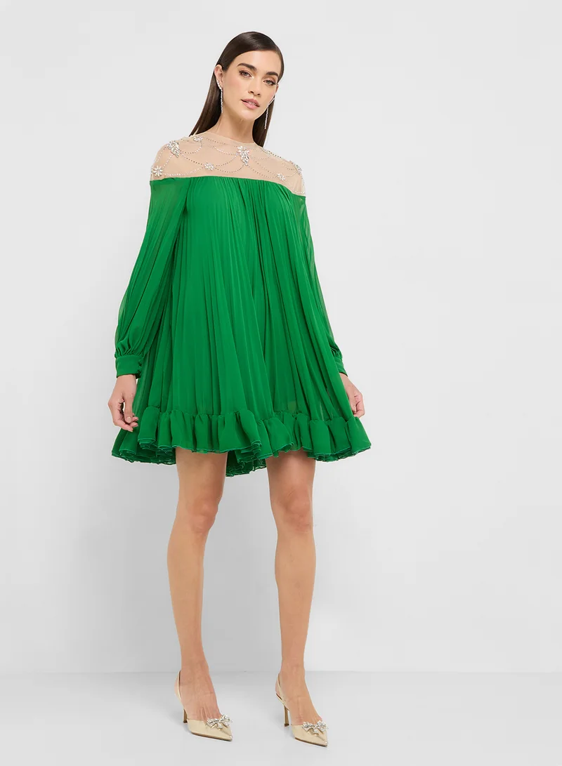 Ginger Boutique eclat luxe embellished pleated dress with frill detail