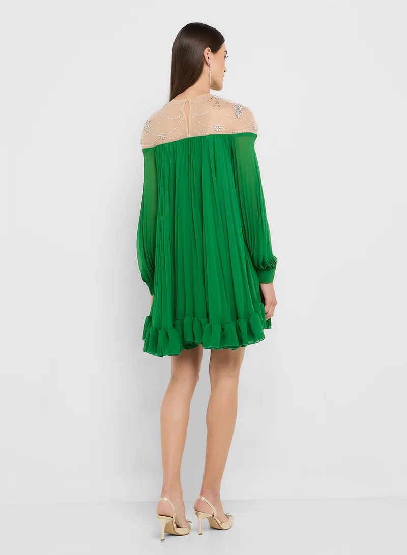 Ginger Boutique eclat luxe embellished pleated dress with frill detail