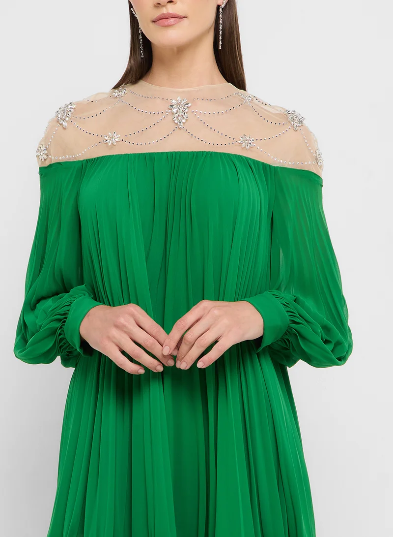 Ginger Boutique eclat luxe embellished pleated dress with frill detail