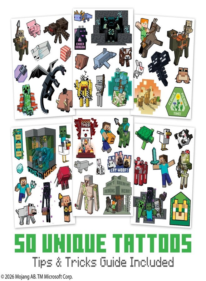 SAVVi Minecraft Temporary Tattoos for Kids (50 pack). Made in the USA w Certified Safe Ink. Birthday Party Supplies and Party Favors Kit. Bulk Temporary Tattoos Stickers Set for Girls and Boys - Image 2