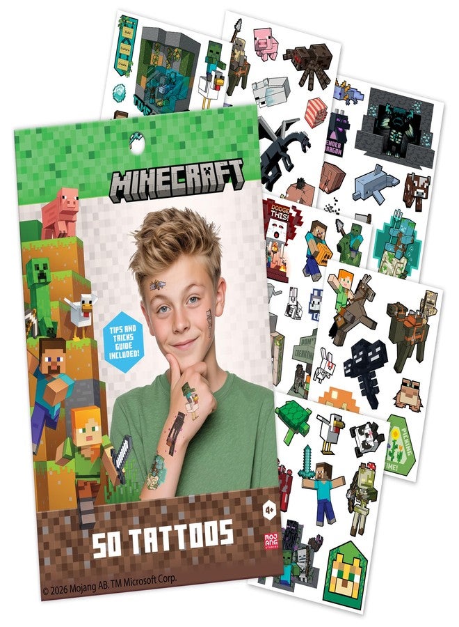 SAVVi Minecraft Temporary Tattoos for Kids (50 pack). Made in the USA w Certified Safe Ink. Birthday Party Supplies and Party Favors Kit. Bulk Temporary Tattoos Stickers Set for Girls and Boys - Image 1