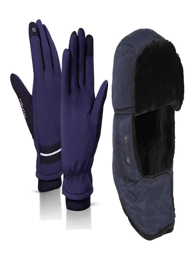 HIVER Combo of Winter Balaclavas with touchscreen Waterproof Gloves for Women,Winter trekking, Hiking, Cold Weather Travels (X-Large, Blue) - Image 1