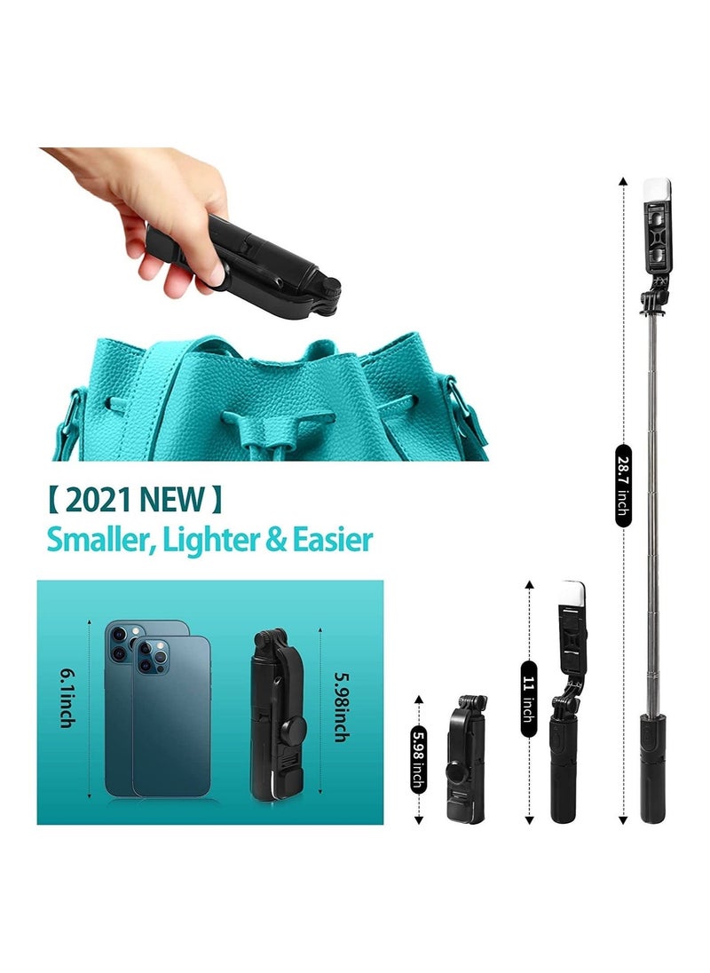 ماركة غير محددة Mini Selfie Stick Tripod, Extendable 3 in 1 Selfie Stick Tripod with Remote, ​Phone Tripod with 3 Light Modes, 6 Brightness Levels, Selfie Stick for iPhone 12/11/11  - Image 2