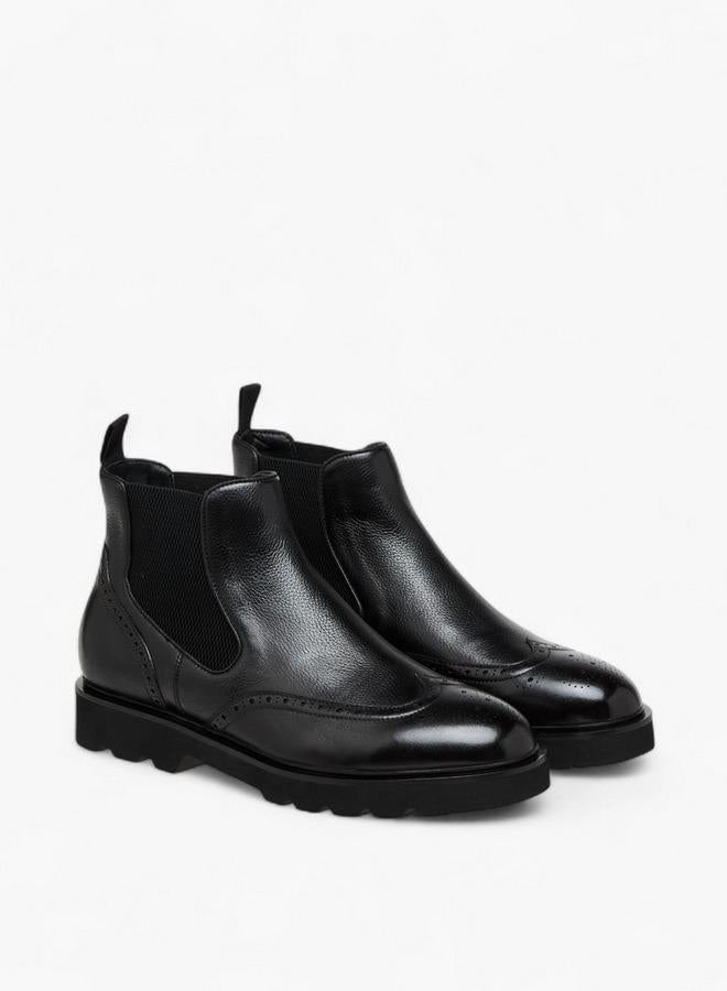 DUCHINI Men's Solid Slip-On Chelsea Boots with Pull Tab - Image 3