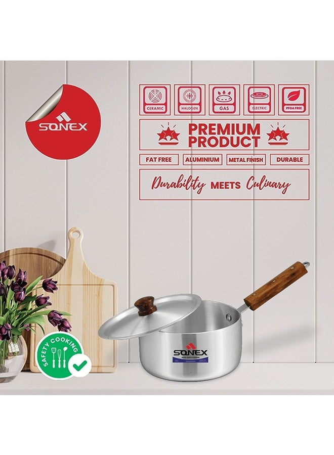 Sonex Aluminium Sauce Pan No.3, 21 cm, 3.5 Ltr – Elegant Metal Finish, Cool Wooden Handle, Even Heating, Durable Food-Grade Construction, Perfect for Sauces, Soups, and Everyday Use - Image 4
