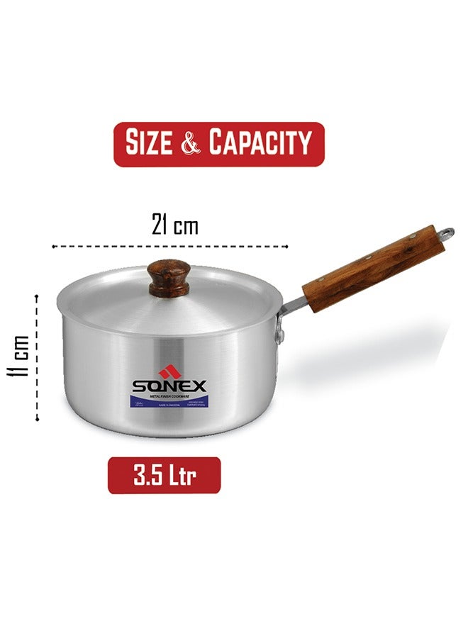 Sonex Aluminium Sauce Pan No.3, 21 cm, 3.5 Ltr – Elegant Metal Finish, Cool Wooden Handle, Even Heating, Durable Food-Grade Construction, Perfect for Sauces, Soups, and Everyday Use - Image 5