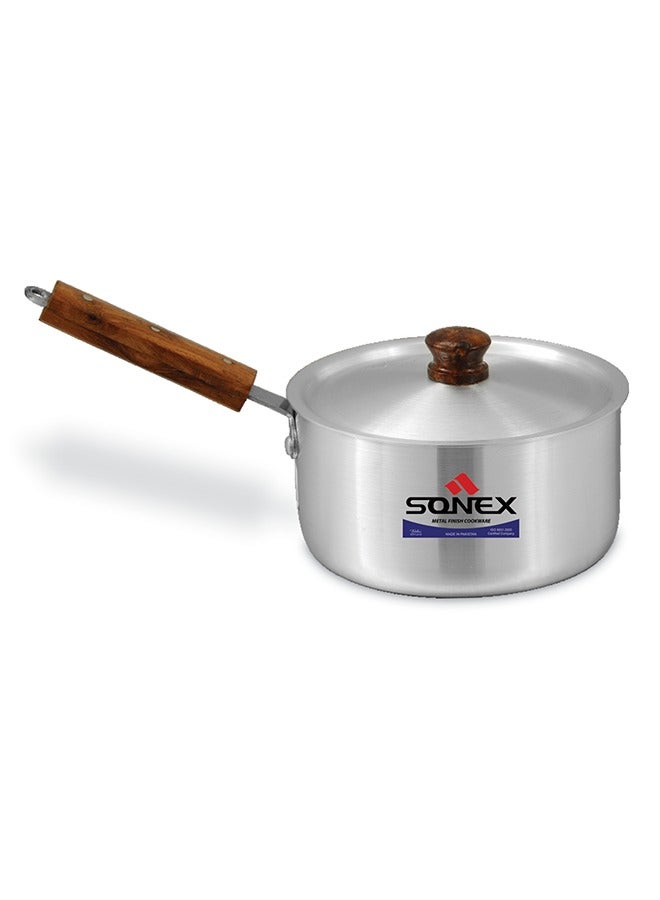 Sonex Aluminium Sauce Pan No.3, 21 cm, 3.5 Ltr – Elegant Metal Finish, Cool Wooden Handle, Even Heating, Durable Food-Grade Construction, Perfect for Sauces, Soups, and Everyday Use - Image 1