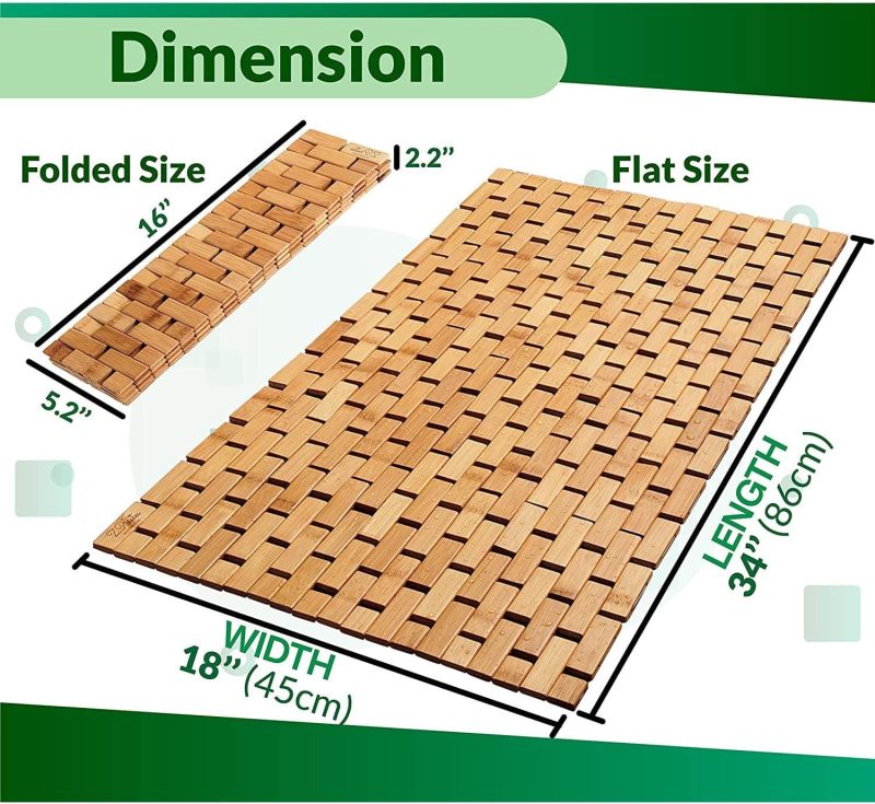 Natural bamboo wood bath mat, non-slip, for jacuzzi tubs and kitchens, 15.7 x 23.6 inches, brown - Image 2
