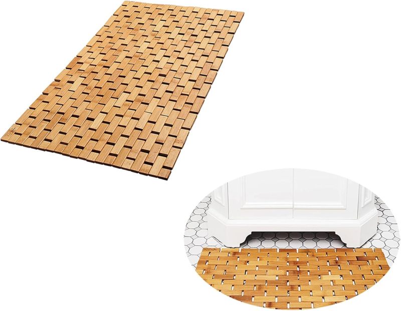 Natural bamboo wood bath mat, non-slip, for jacuzzi tubs and kitchens, 15.7 x 23.6 inches, brown - Image 1