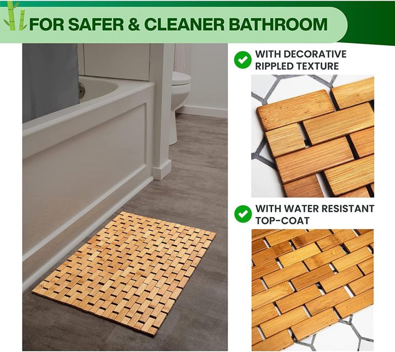 Natural bamboo wood bath mat, non-slip, for jacuzzi tubs and kitchens, 15.7 x 23.6 inches, brown - Image 3