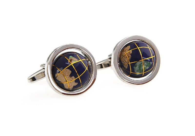MRCUFF Globe Map Earth Really Spins Pair Cufflinks in a Presentation Gift Box & Polishing Cloth - Image 2