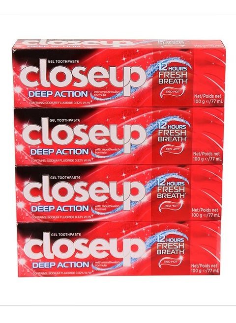 Pack Of 4 Close Up Toothpaste Deep Action Red Hot 100G