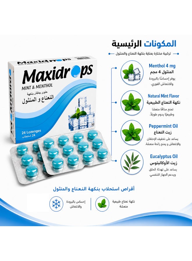 Maxidrops Mint & Menthol Lozenges 24 Lozenges | 4 mg Menthol, Peppermint Oil & Eucalyptus Oil | Refreshing Cooling Sensation for the Throat - Image 4