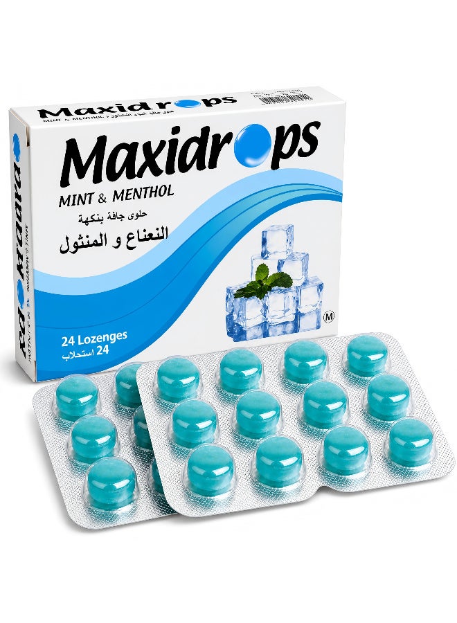 Maxidrops Mint & Menthol Lozenges 24 Lozenges | 4 mg Menthol, Peppermint Oil & Eucalyptus Oil | Refreshing Cooling Sensation for the Throat - Image 1