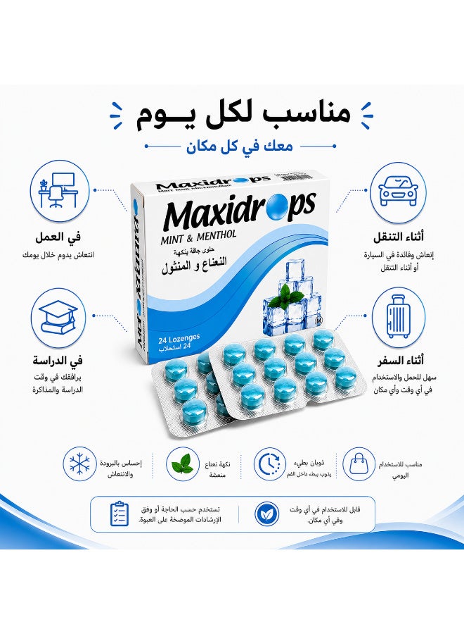 Maxidrops Mint & Menthol Lozenges 24 Lozenges | 4 mg Menthol, Peppermint Oil & Eucalyptus Oil | Refreshing Cooling Sensation for the Throat - Image 5