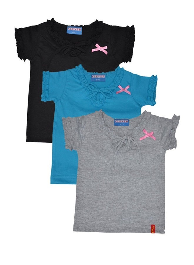 Clever Baby Girl's Tshirt(ZCGT-004-BLK-GRY-LBLU-0-3 Month_Multi_0-3 Month)