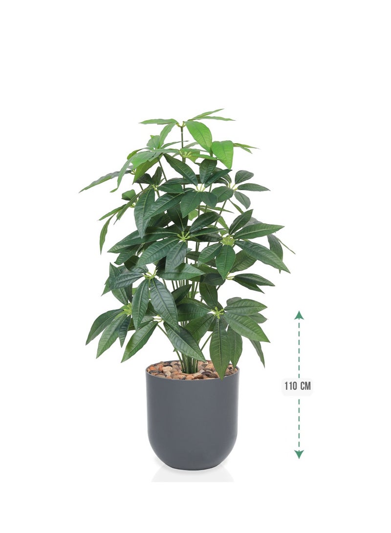 Tala Artificial Mango Leaf Plant with Dense Realistic Foliage, 24 Branches | Round Plastic Pot Decorated with Natural Pebbles | 110 cm Height - Image 1