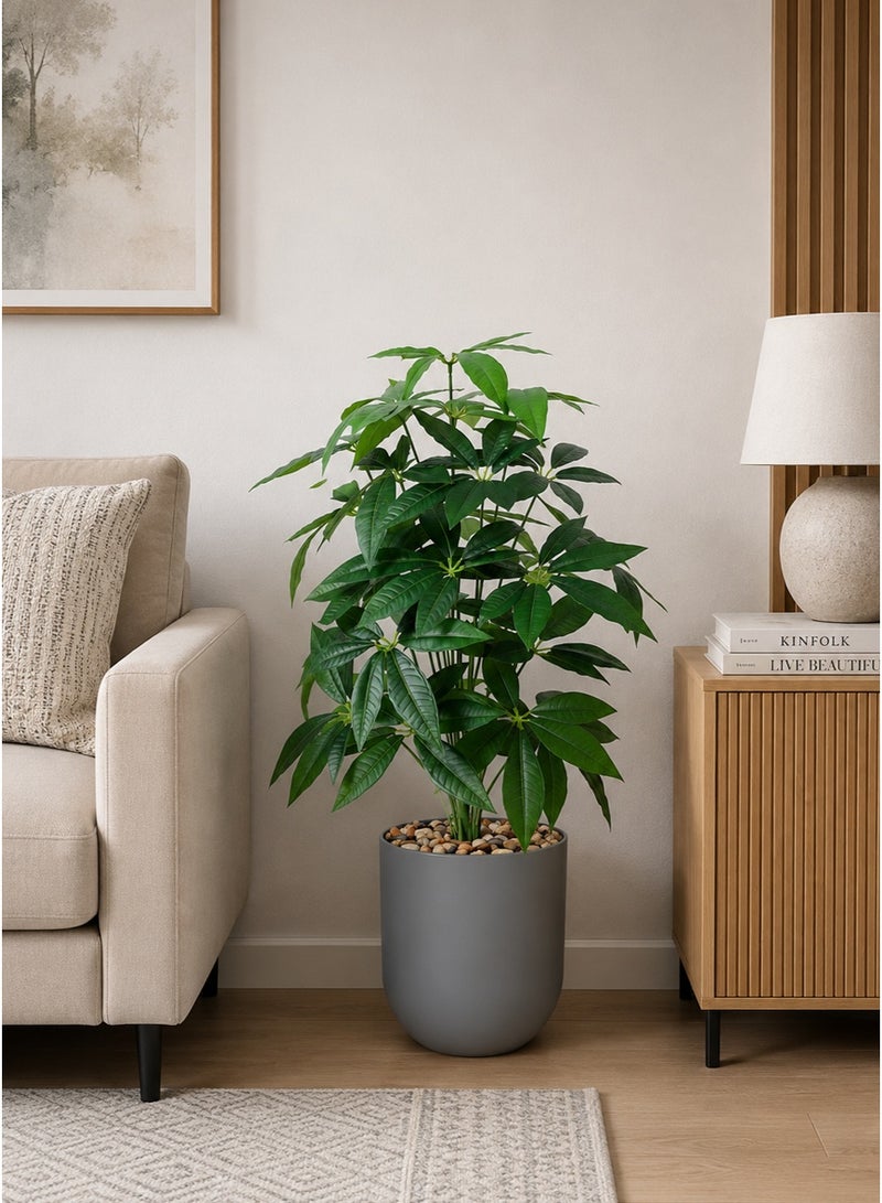 Tala Artificial Mango Leaf Plant with Dense Realistic Foliage, 24 Branches | Round Plastic Pot Decorated with Natural Pebbles | 110 cm Height - Image 2
